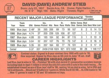 1990 Donruss #87 Dave Stieb Back
