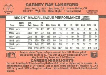1990 Donruss #95 Carney Lansford Back