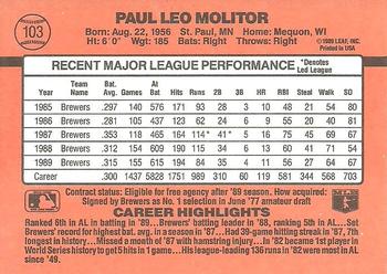 1990 Donruss #103 Paul Molitor Back