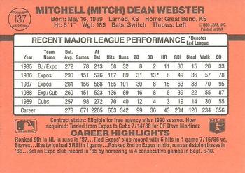 1990 Donruss #137 Mitch Webster Back