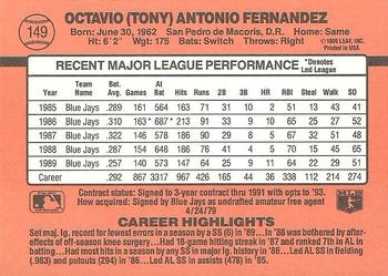 1990 Donruss #149 Tony Fernandez Back