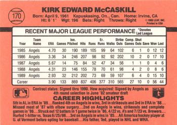 1990 Donruss #170 Kirk McCaskill Back