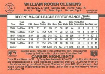 1990 Donruss #184 Roger Clemens Back