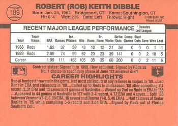 1990 Donruss #189 Rob Dibble Back