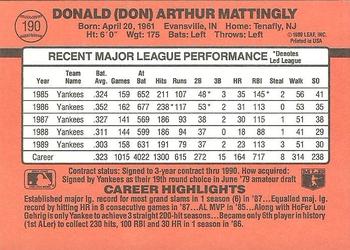1990 Donruss #190 Don Mattingly Back