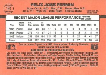 1990 Donruss #191 Felix Fermin Back