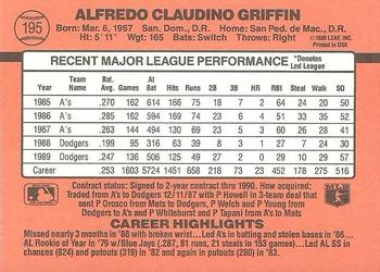 1990 Donruss #195 Alfredo Griffin Back