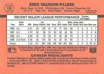 1990 Donruss #196 Eric Plunk Back