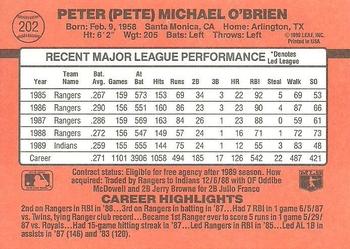 1990 Donruss #202 Pete O'Brien Back