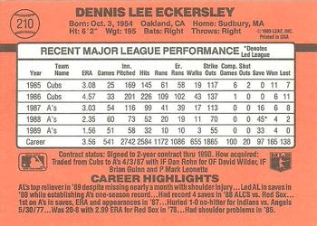 1990 Donruss #210 Dennis Eckersley Back