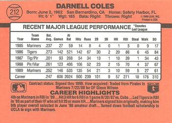 1990 Donruss #212 Darnell Coles Back