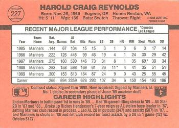 1990 Donruss #227 Harold Reynolds Back