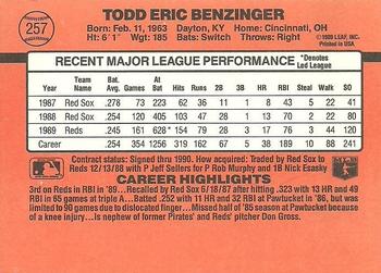 1990 Donruss #257 Todd Benzinger Back