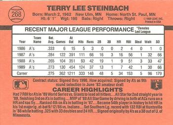 1990 Donruss #268 Terry Steinbach Back