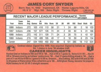 1990 Donruss #272 Cory Snyder Back
