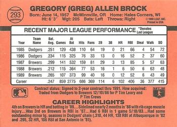 1990 Donruss #293 Greg Brock Back