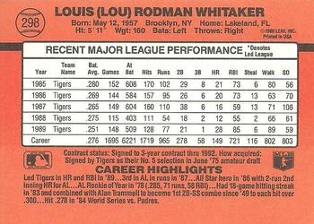 1990 Donruss #298 Lou Whitaker Back