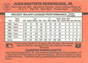 1990 Donruss #301 Juan Berenguer Back