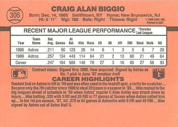 1990 Donruss #306 Craig Biggio Back