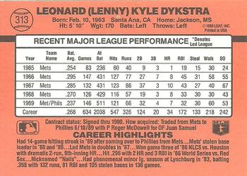 1990 Donruss #313 Lenny Dykstra Back