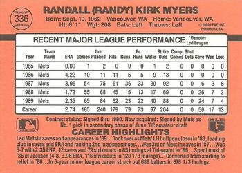 1990 Donruss #336 Randy Myers Back
