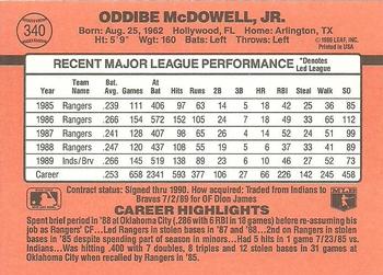 1990 Donruss #340 Oddibe McDowell Back