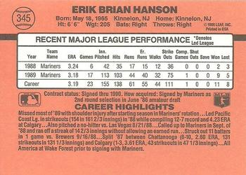 1990 Donruss #345 Erik Hanson Back