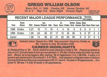 1990 Donruss #377 Gregg Olson Back