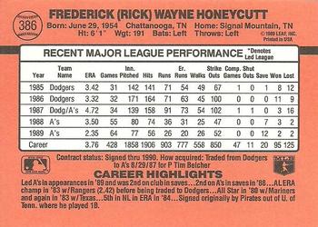 1990 Donruss #386 Rick Honeycutt Back