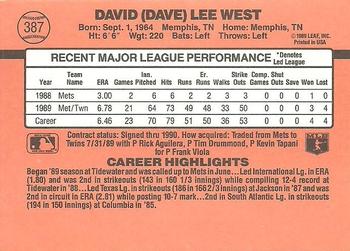 1990 Donruss #387 Dave West Back
