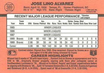 1990 Donruss #389 Jose Alvarez Back