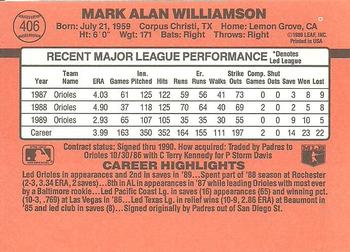1990 Donruss #406 Mark Williamson Back