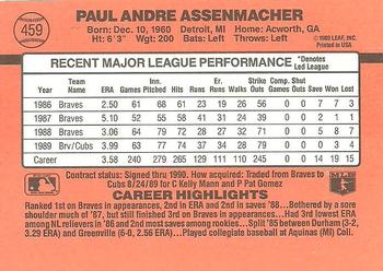 1990 Donruss #459 Paul Assenmacher Back