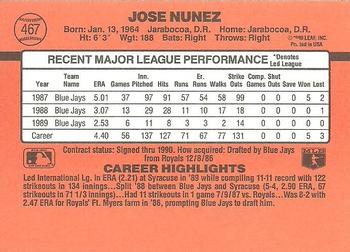 1990 Donruss #467 Jose Nunez Back