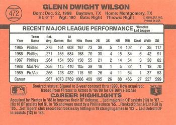 1990 Donruss #472 Glenn Wilson Back