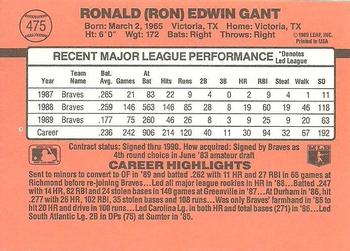 1990 Donruss #475 Ron Gant Back