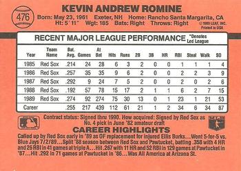 1990 Donruss #476 Kevin Romine Back