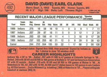 1990 Donruss #492 Dave Clark Back