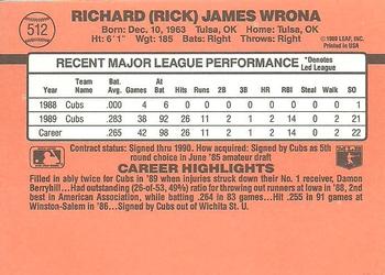1990 Donruss #512 Rick Wrona Back