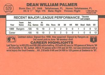 1990 Donruss #529 Dean Palmer Back