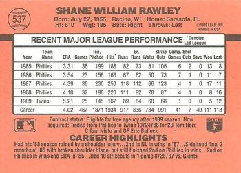 1990 Donruss #537 Shane Rawley Back