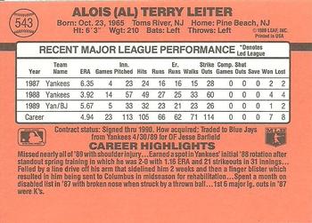 1990 Donruss #543 Al Leiter Back