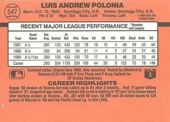1990 Donruss #547 Luis Polonia Back