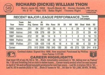 1990 Donruss #549 Dickie Thon Back