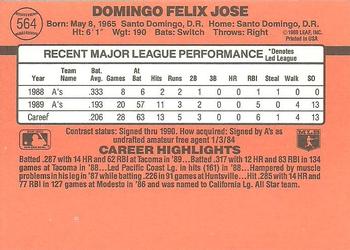 1990 Donruss #564 Felix Jose Back