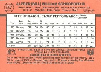 1990 Donruss #567 Bill Schroeder Back