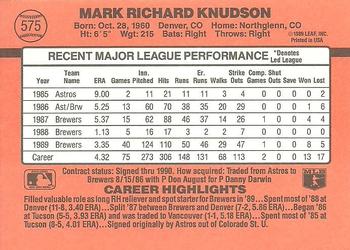 1990 Donruss #575 Mark Knudson Back