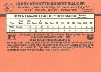 1990 Donruss #578 Larry Walker Back