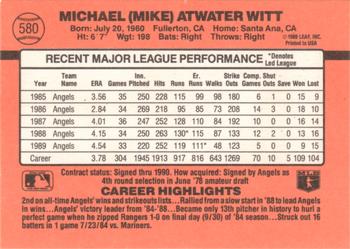 1990 Donruss #580 Mike Witt Back