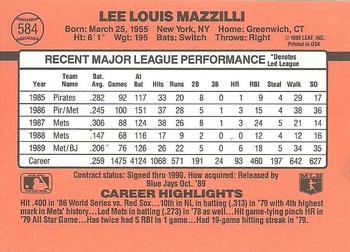 1990 Donruss #584 Lee Mazzilli Back
